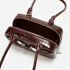 Brown Croc Leather Mini Shoulder Bag