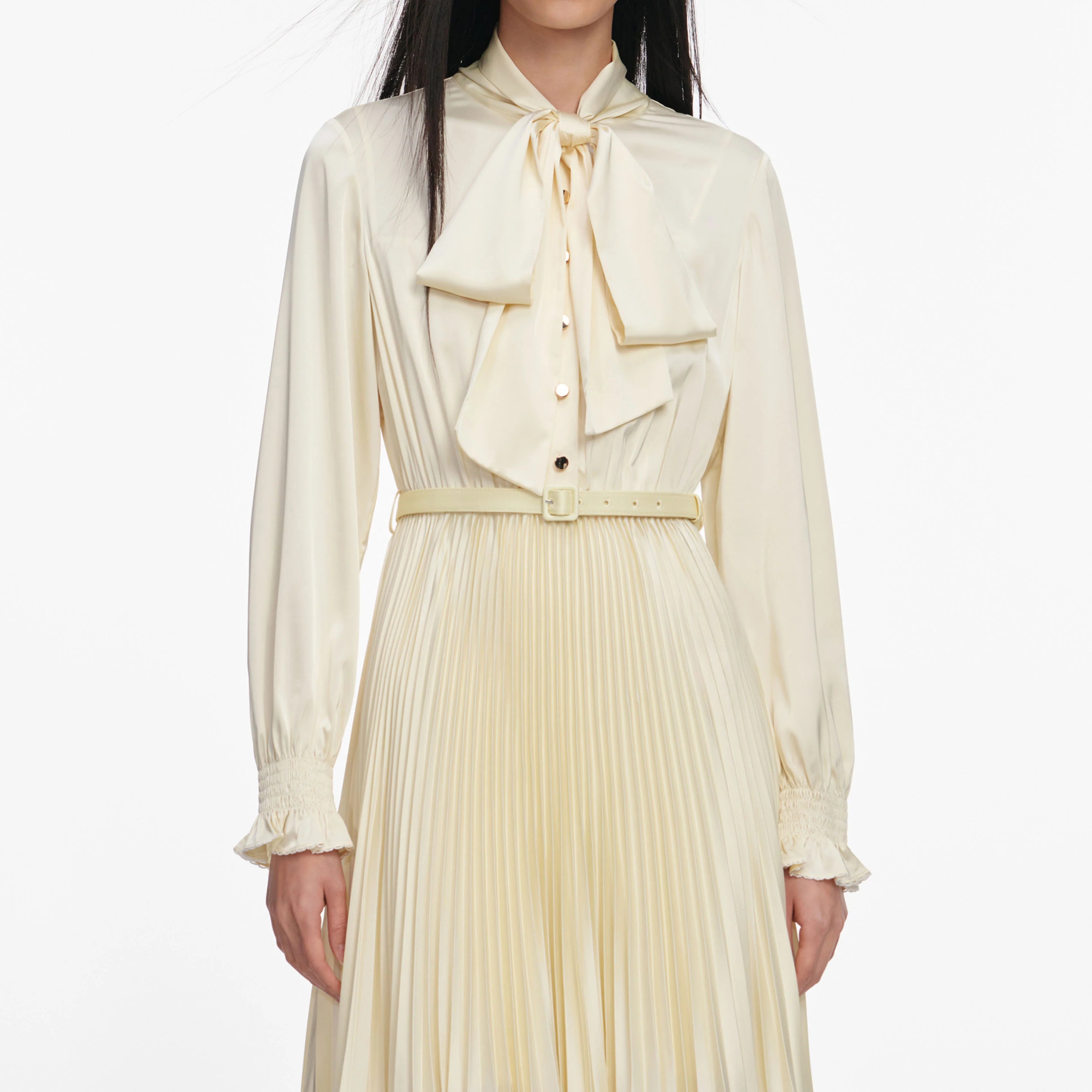 Yellow Satin Lace Midi Dress