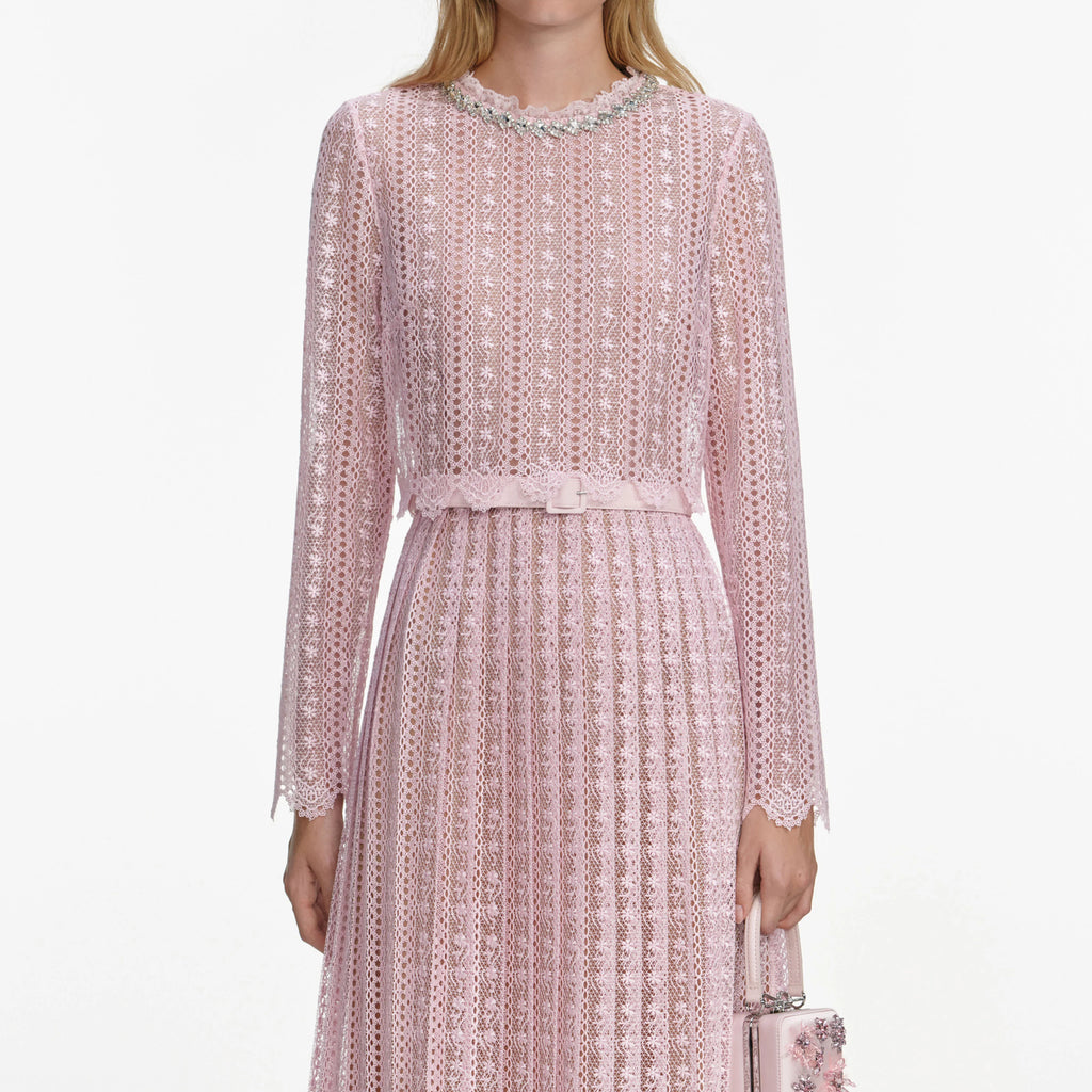 Pink Organza Lace Maxi Dress