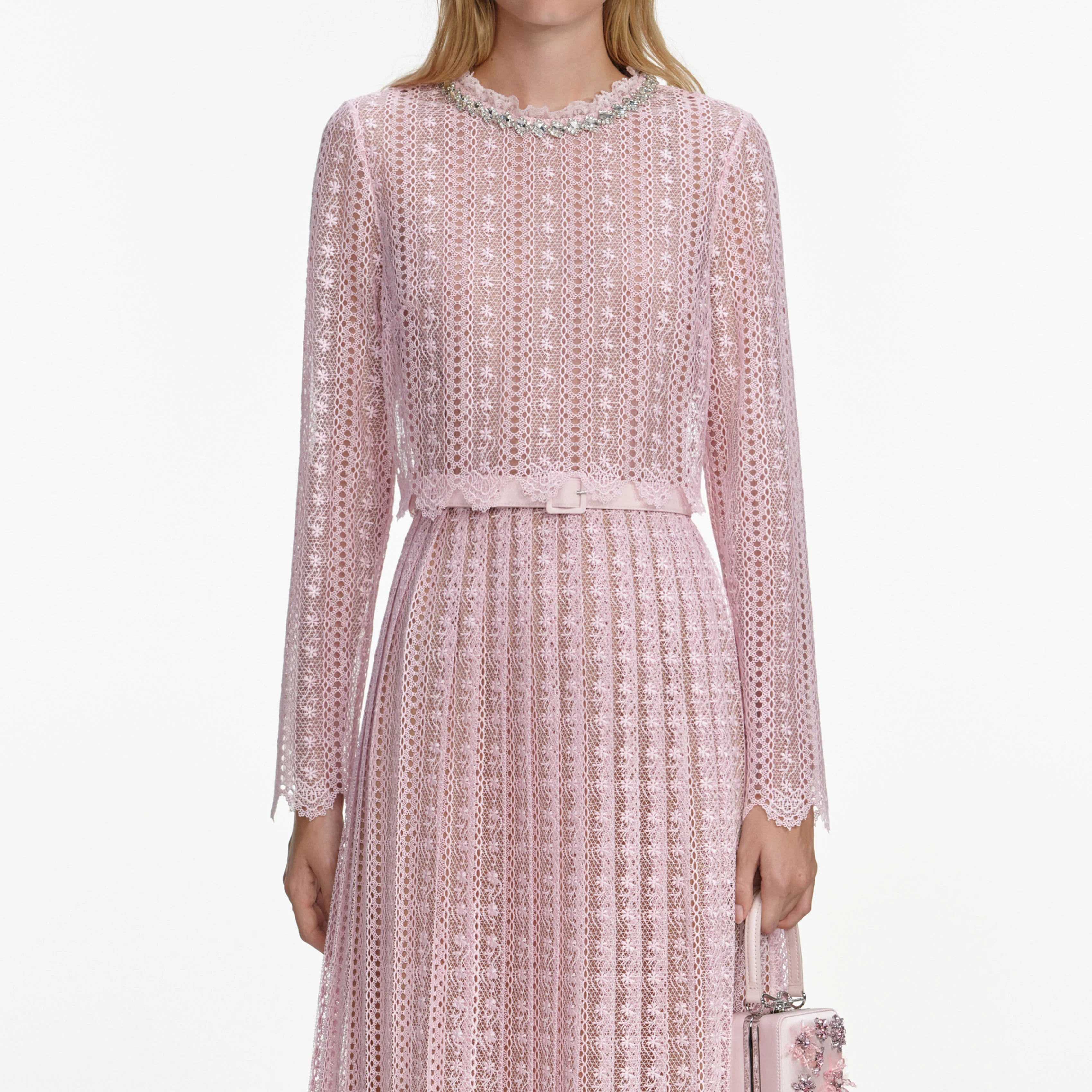 Pink Organza Lace Maxi Dress