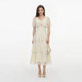 Yellow Chiffon Tiered Midi Dress