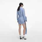 Blue Cotton Tie Side Mini Dress