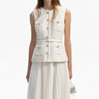 Cream Sequin Boucle Tailored Midi Dress