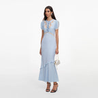 Blue Viscose Lace Midi Dress