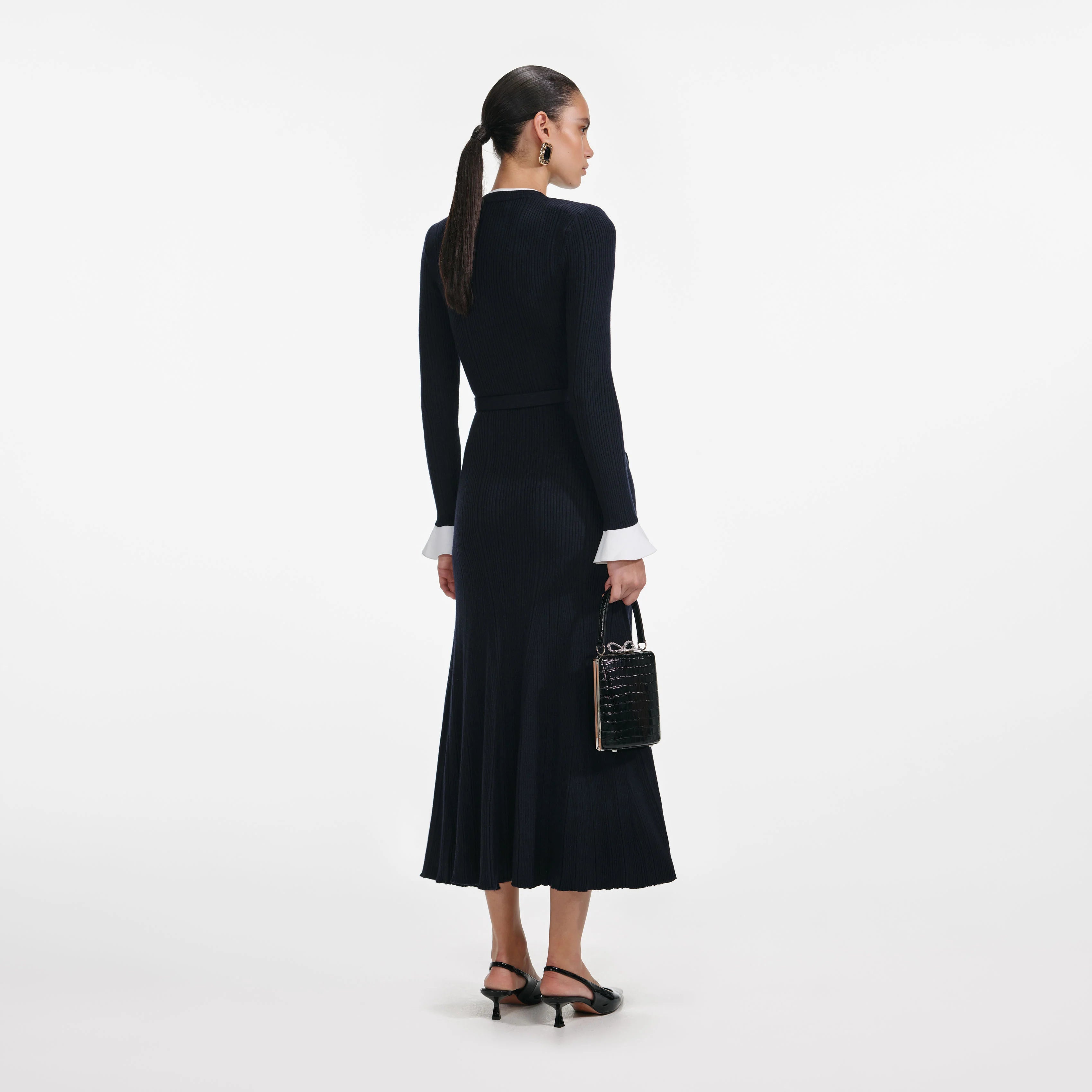 Navy Viscose Knit Midi Dress