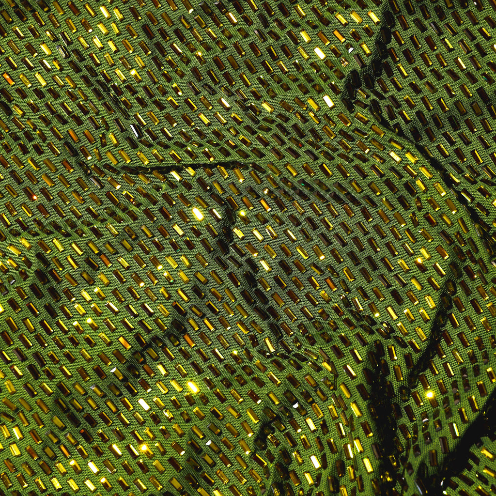 Olive Rhinestone Mesh Midi Dress