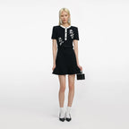 Black Floral Textured Knit Mini Dress