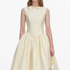 Yellow Taffeta Collared Midi Dress