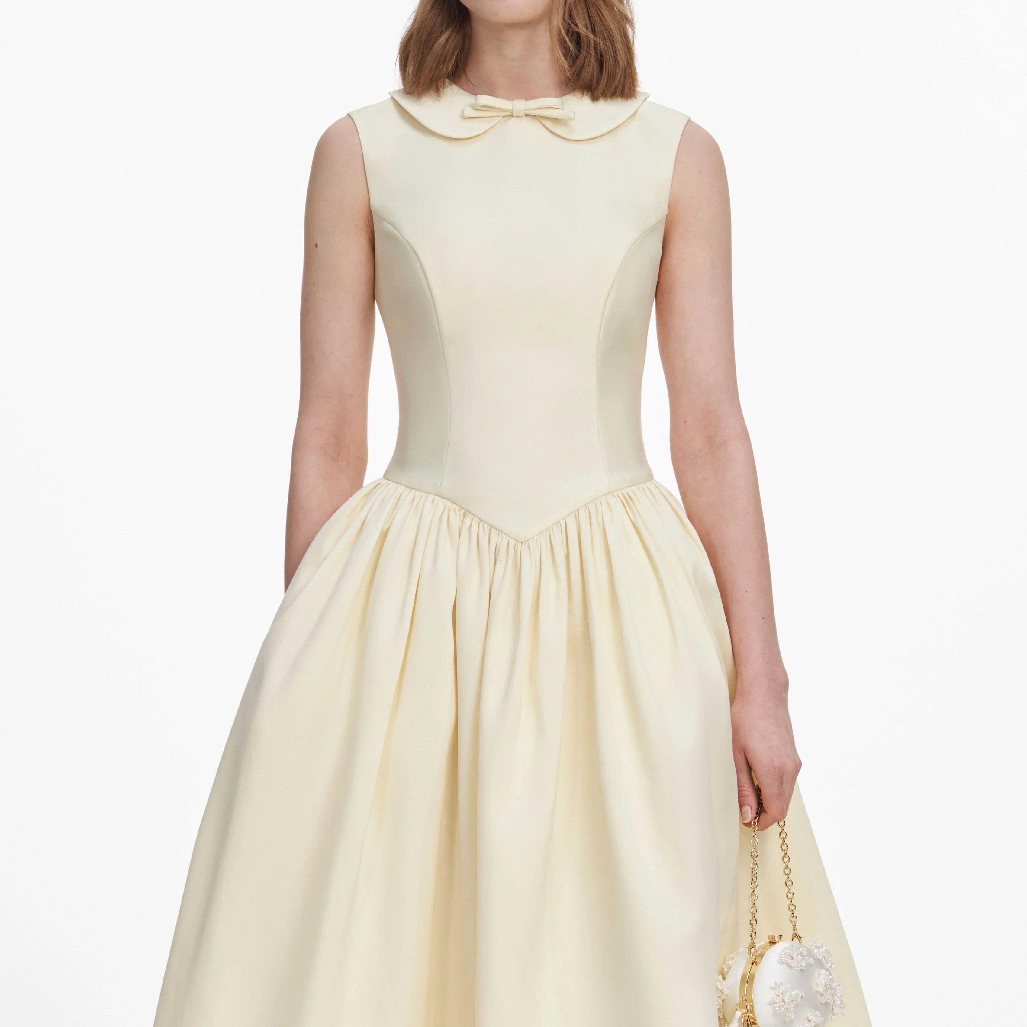 Yellow Taffeta Collared Midi Dress