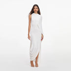 White Viscose Knit Drape Maxi Dress