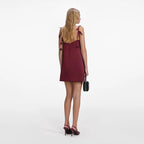 Burgundy Satin Flower Mini Dress