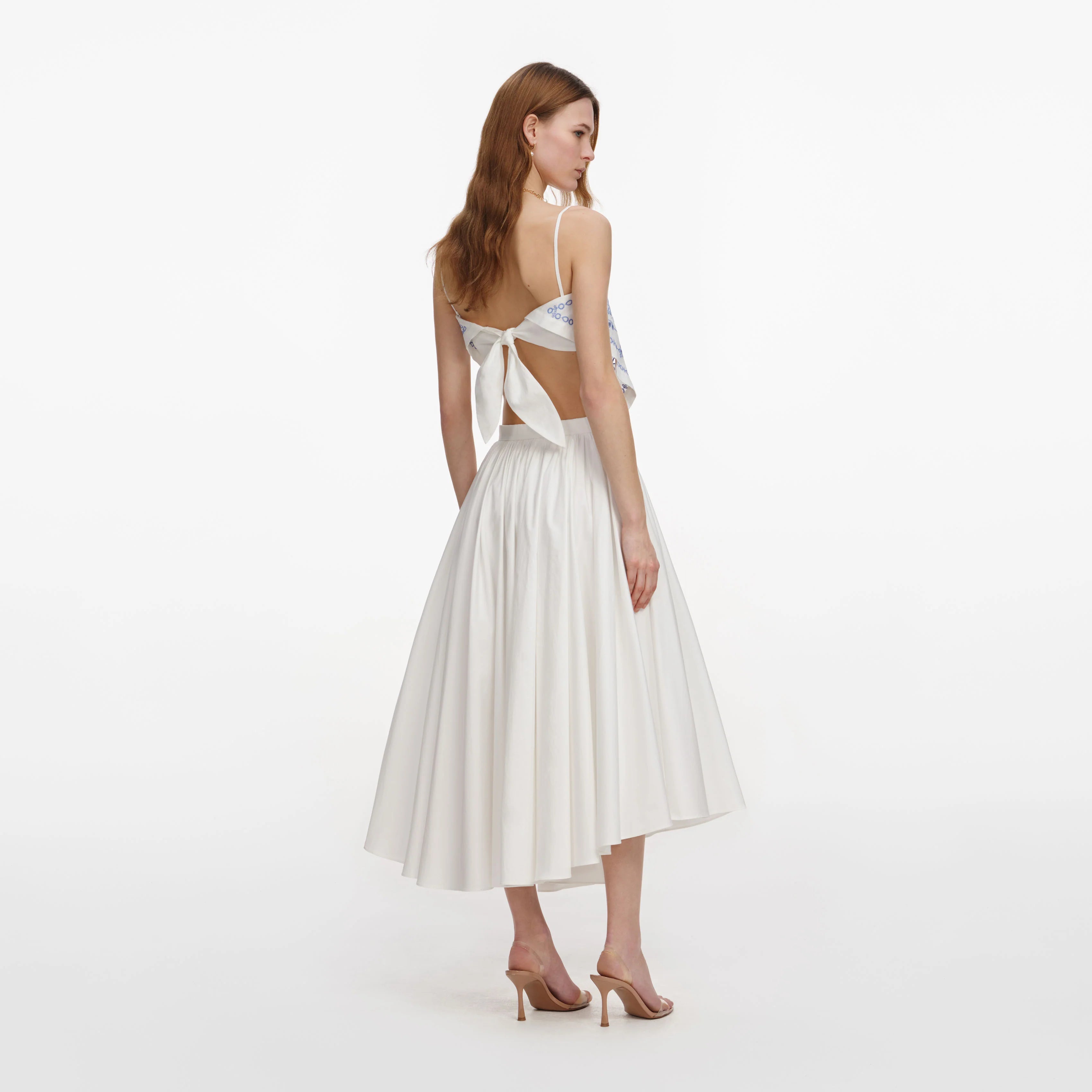 White And Blue Embroidered Linen Top