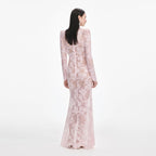 Pale Pink Rhinestone Lace Maxi Dress