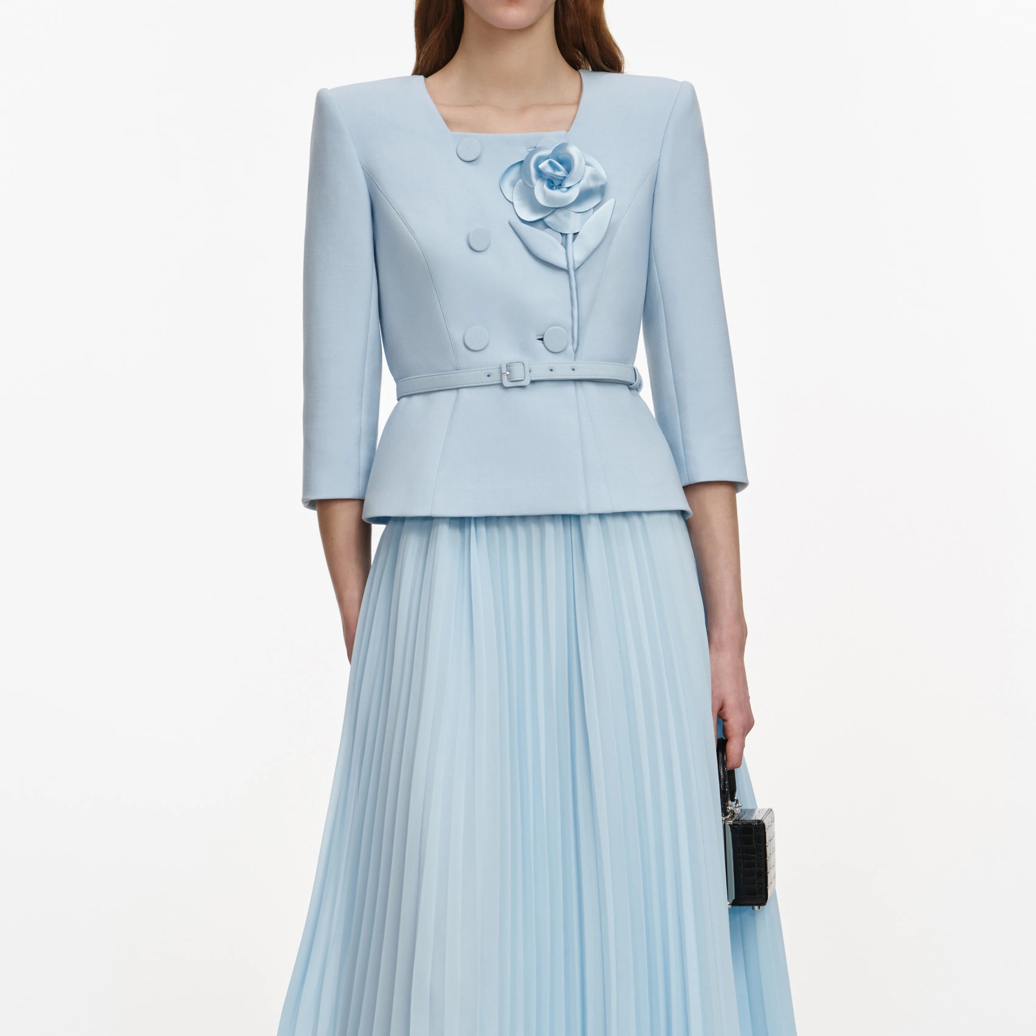 Blue 3D Flower Chiffon Midi Dress
