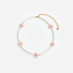 Pink Enamel Flower Pearl Choker
