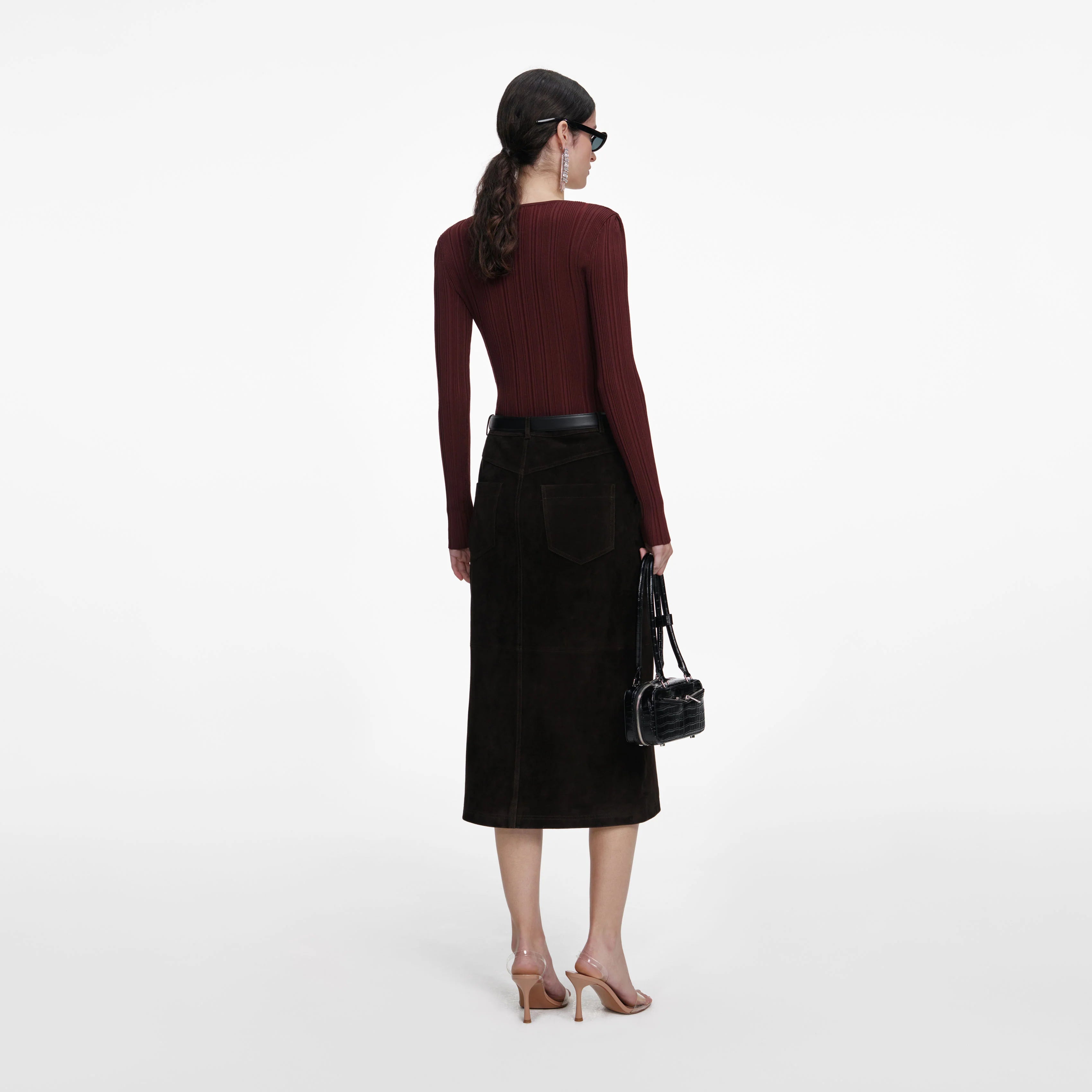 Brown Contrast Lace Knit Top