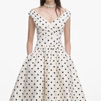 Cream Polka Dot Cotton Midi Dress