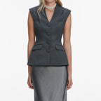 Grey Tailored Satin Maxi Dress