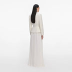 Cream Tailored Boucle Chiffon Maxi Dress