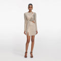 Champagne Rhinestone Lace Trim Mini Dress