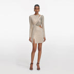 Champagne Rhinestone Lace Trim Mini Dress