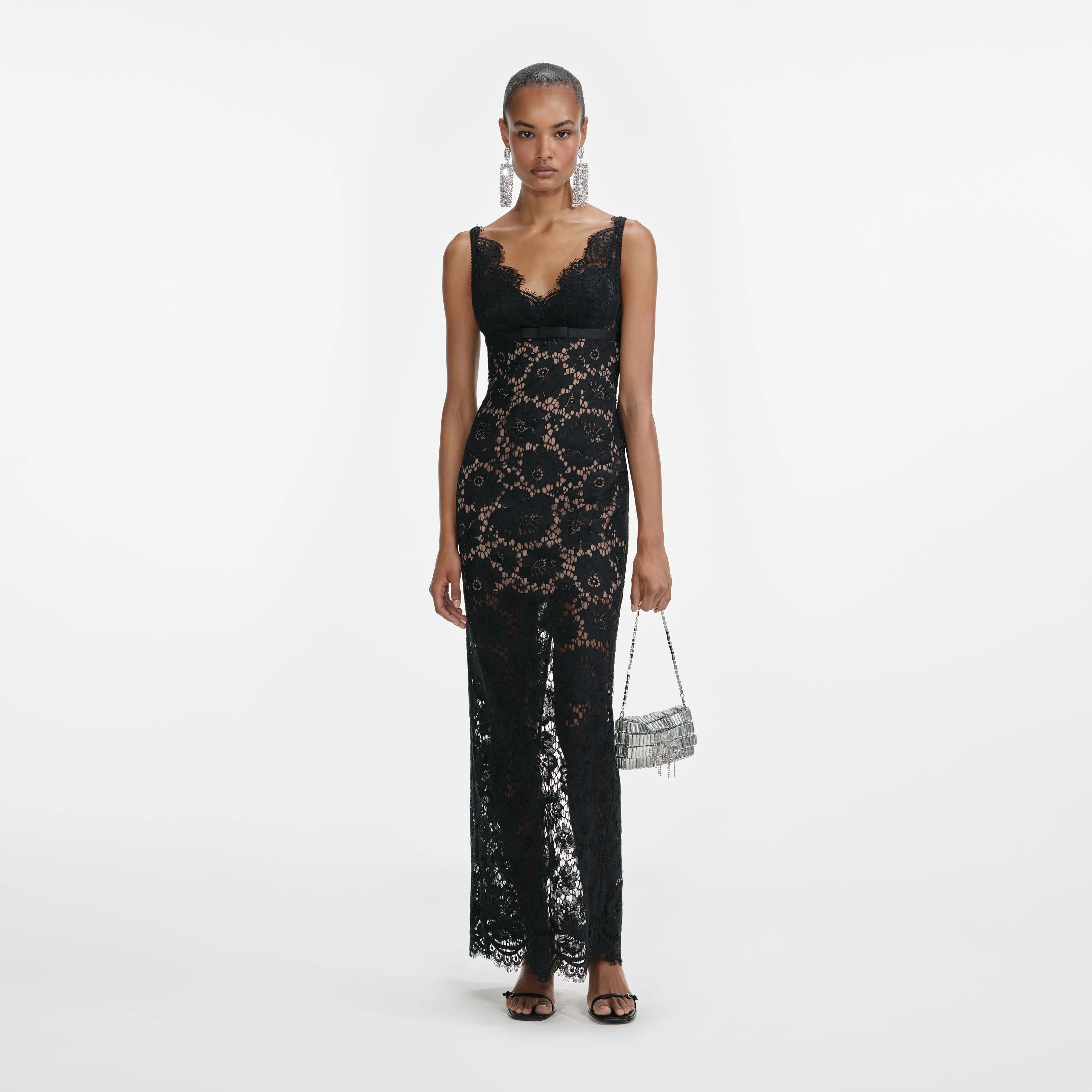 Black Floral Lace Maxi Dress