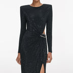 Black Rhinestone Embellished Maxi Dress