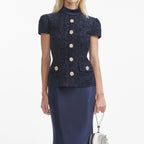 Navy Metallic Boucle Maxi Dress