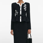 Black Floral Textured Knit Midi Dress