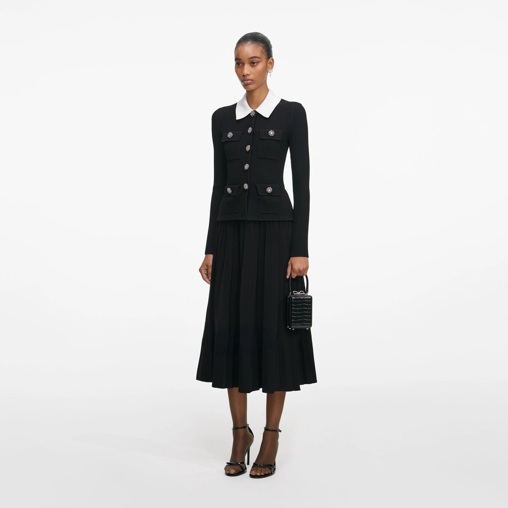 Black Tailored Knit Midi Dress