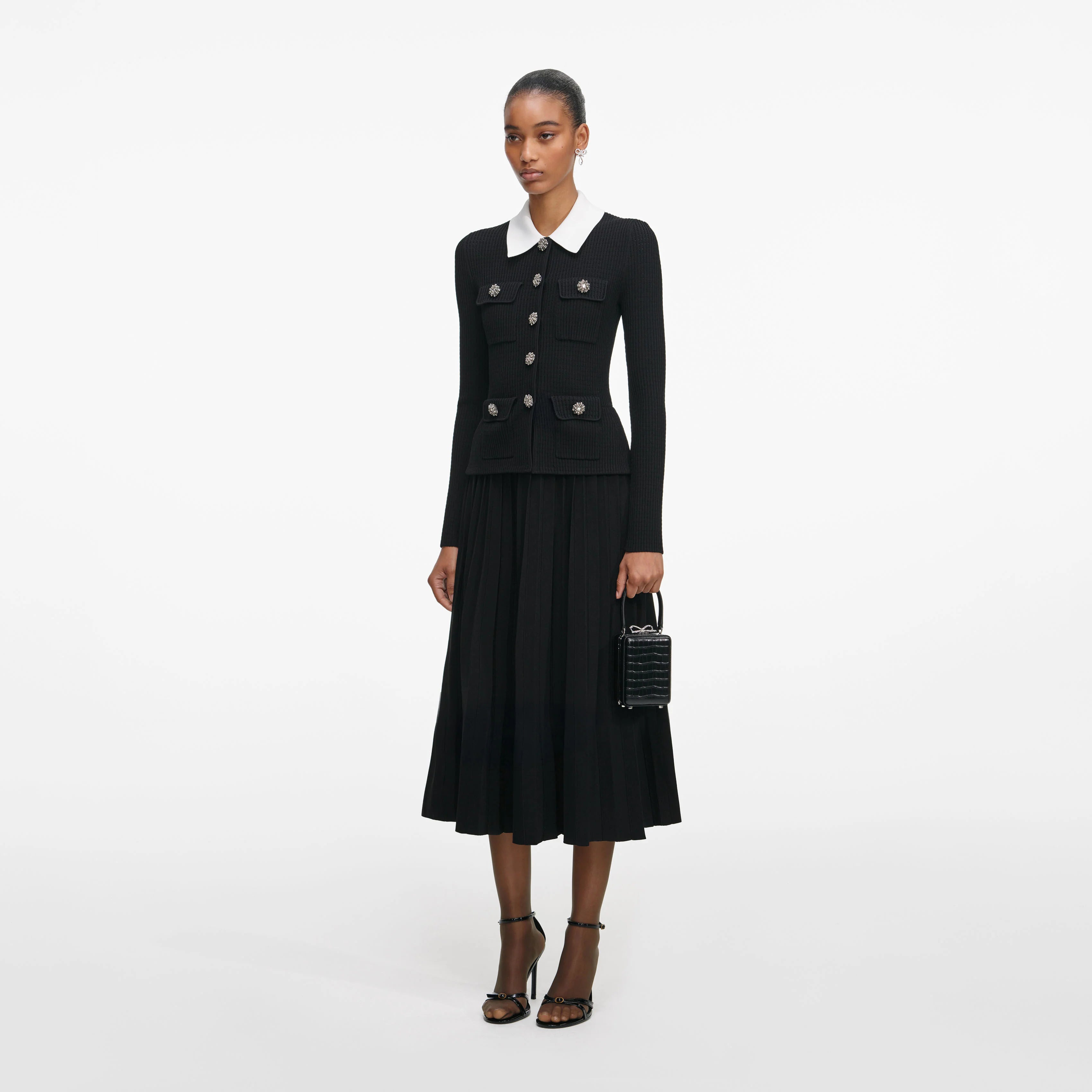 Black Tailored Knit Midi Dress