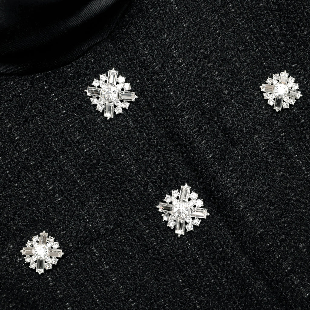 Black Boucle Collared Mini Dress