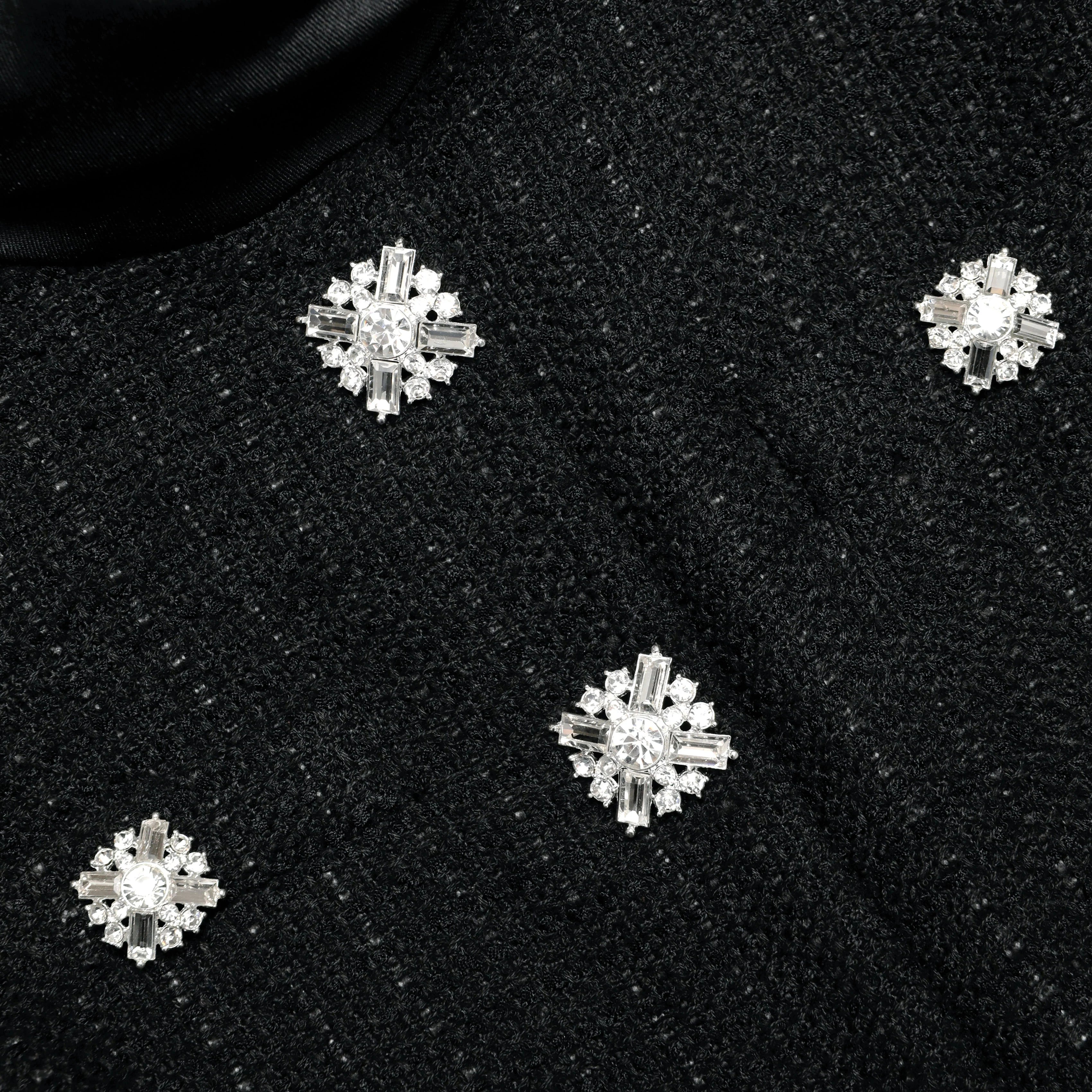 Black Boucle Collared Mini Dress