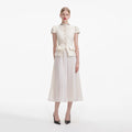 Cream Boucle Bow Detail Midi Dress