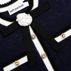 Navy Peplum Pointelle Knit Top
