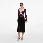 Brown Contrast Lace Knit Top