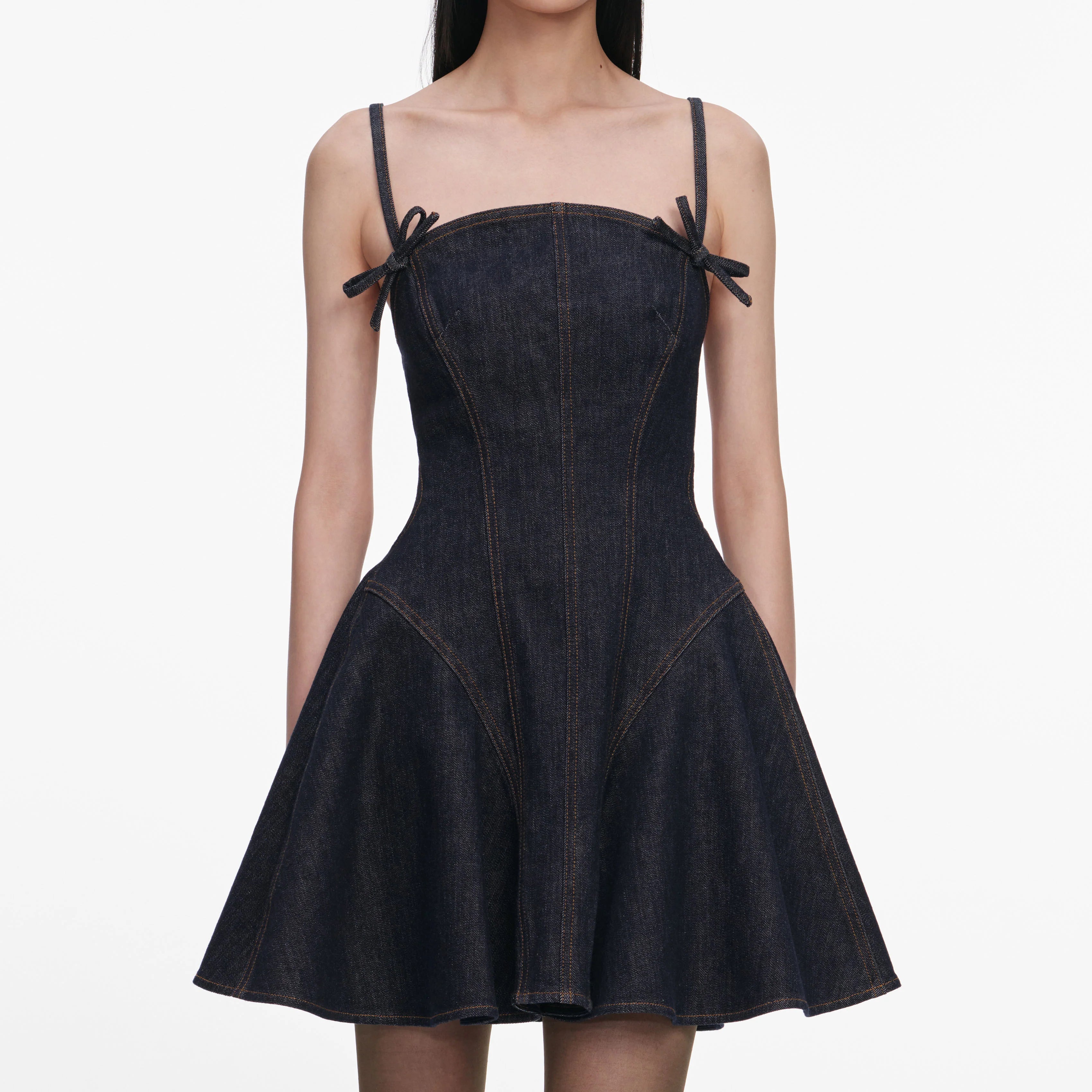 Indigo Denim Bow Mini Dress