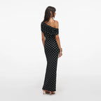 Polka Dot Draped Knit Midi Dress