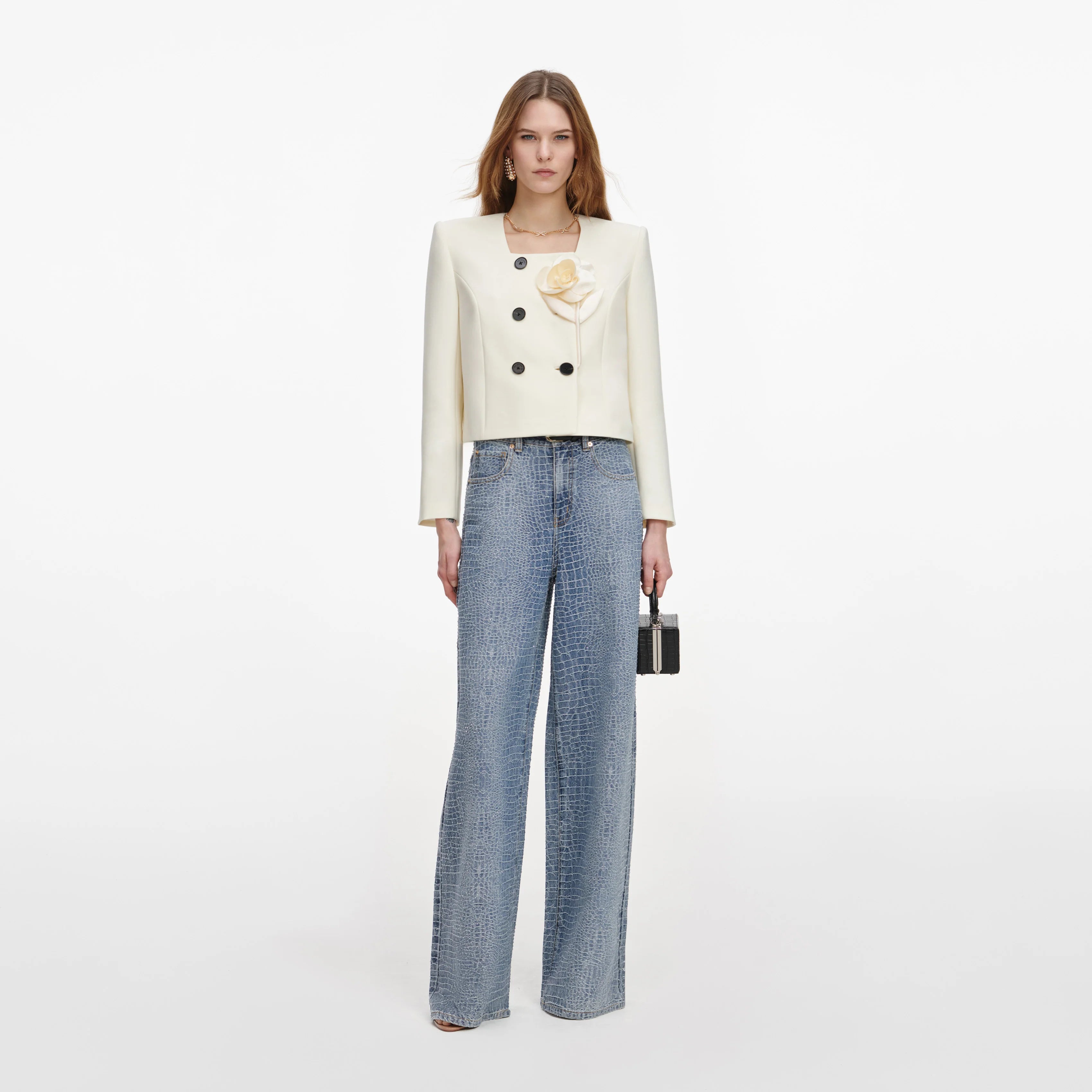 Cream 3D Flower Jacket