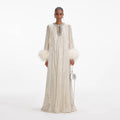 Gold Metallic Feather Maxi Dress