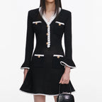 Black Lace Trim Knit Mini Dress
