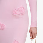 Pink Flower Knit Midi Dress