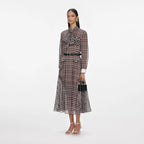Brown Check Chiffon Midi Dress