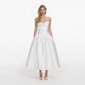 White Taffeta Strapless Midi Dress