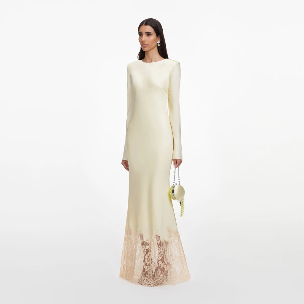 Yellow Viscose Lace Maxi Dress