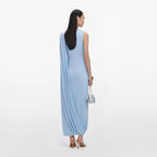 Blue Jersey Draped Maxi Dress