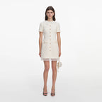 Cream Boucle Lace Trim Tailored Mini Dress