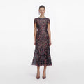 Navy Floral Sequin Midi Dress