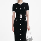 Black Chenille Knit Midi Dress