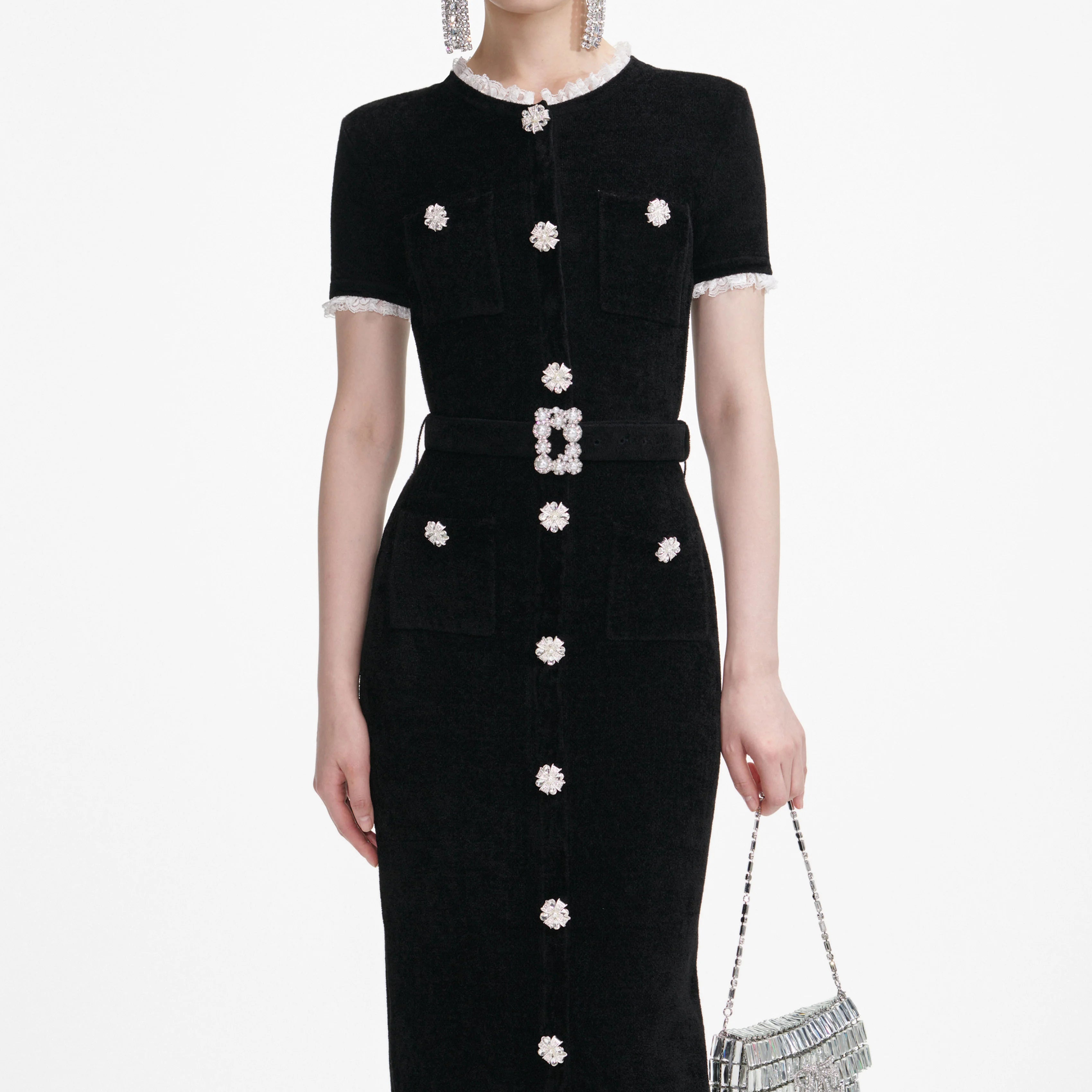 Black Chenille Knit Midi Dress
